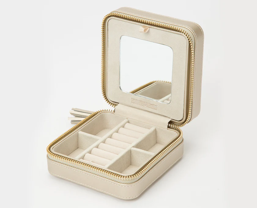 Wolf Jewellery Case Caroline Zip Travel Champagne - Image 3
