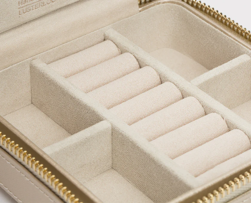 Wolf Jewellery Case Caroline Zip Travel Champagne - Image 5