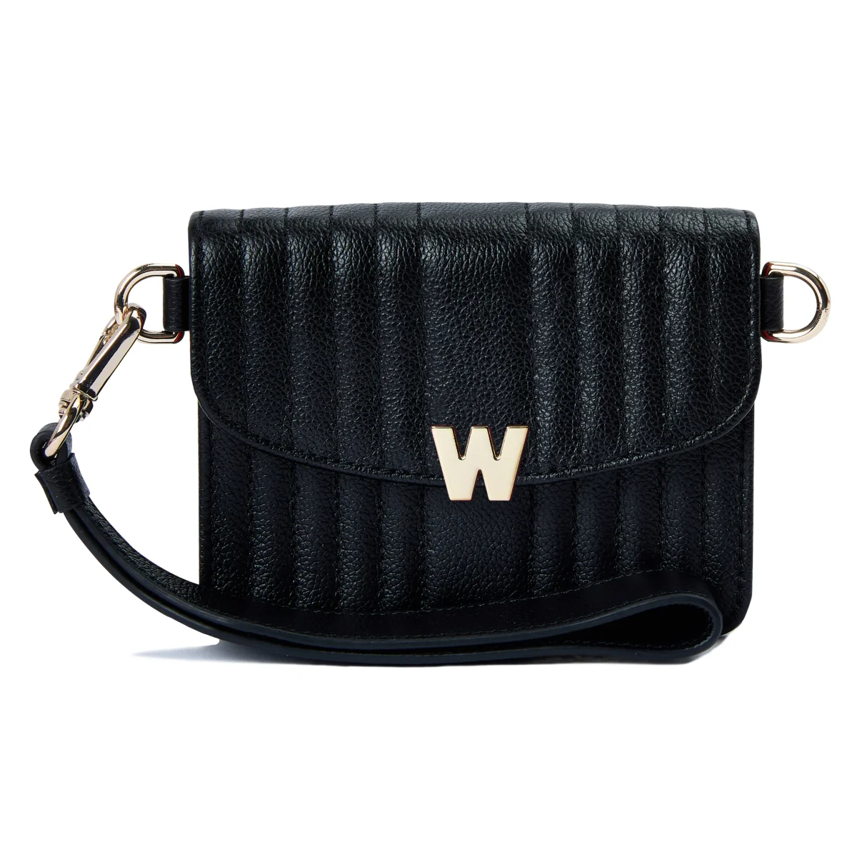 Wolf Mimi Collection Leather Black Mini Bag with Wristlet and Lanyard - Image 2