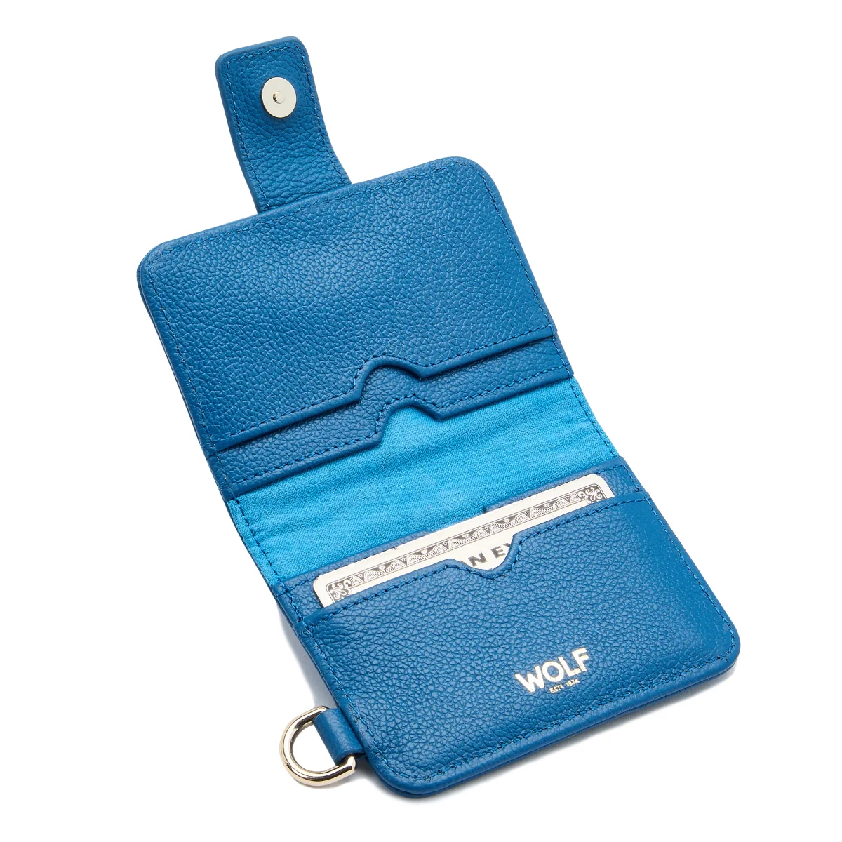 WOLF Mimi Collection Leather Blue Credit Card Holder with Wristlet - Image 4