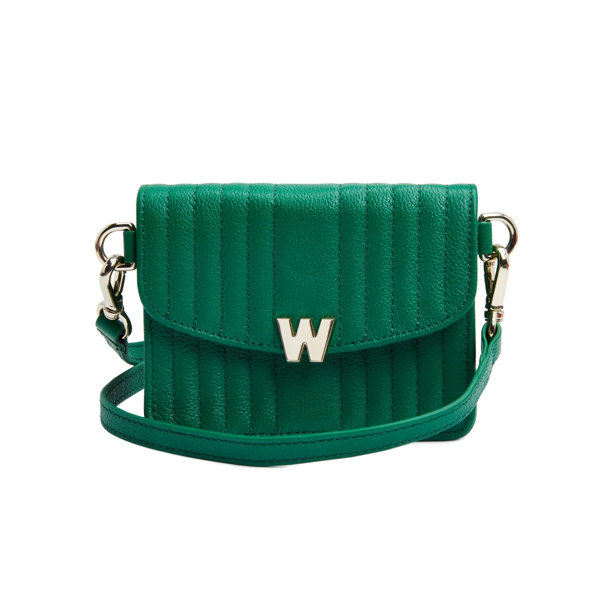 Wolf Mimi Collection Leather Green Mini Bag with Wristlet and Lanyard