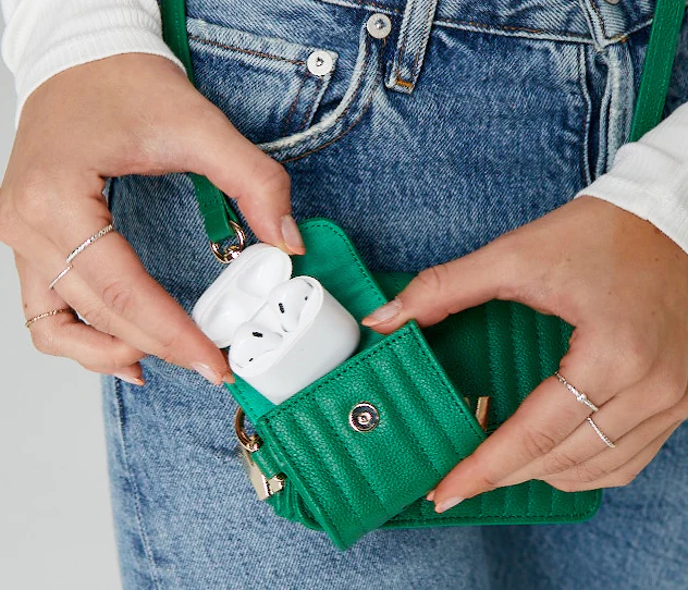 Wolf Mimi Collection Leather Green Mini Bag with Wristlet and Lanyard - Image 11