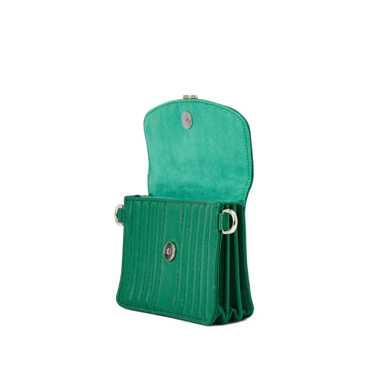 Wolf Mimi Collection Leather Green Mini Bag with Wristlet and Lanyard - Image 4