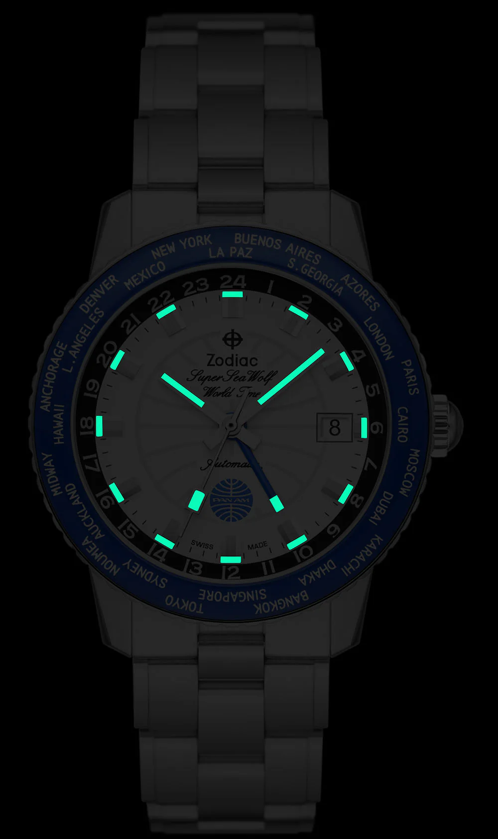 Zodiac Watch Super Sea Wolf World Time GMT Pan Am D - Image 4