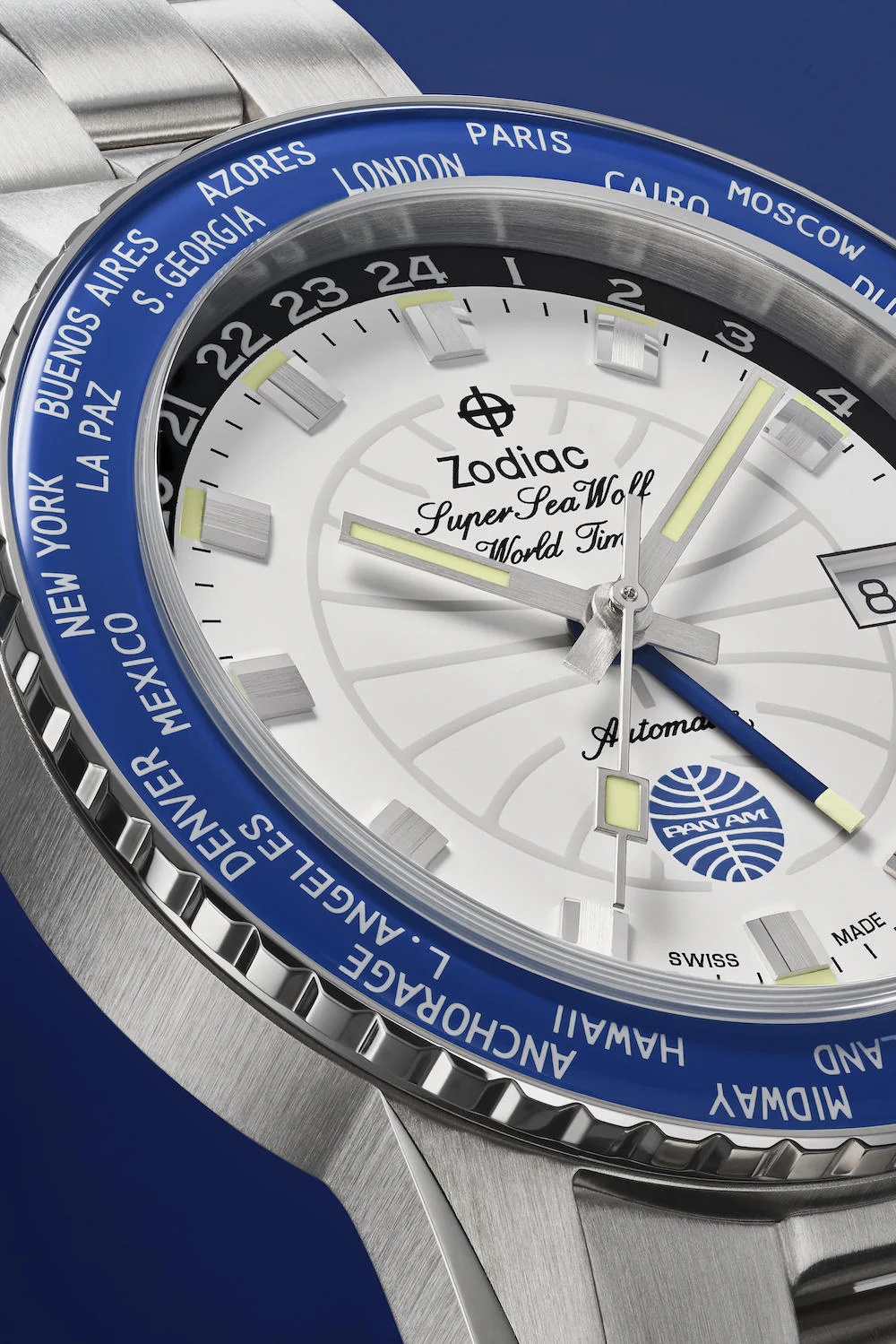Zodiac Watch Super Sea Wolf World Time GMT Pan Am D - Image 6