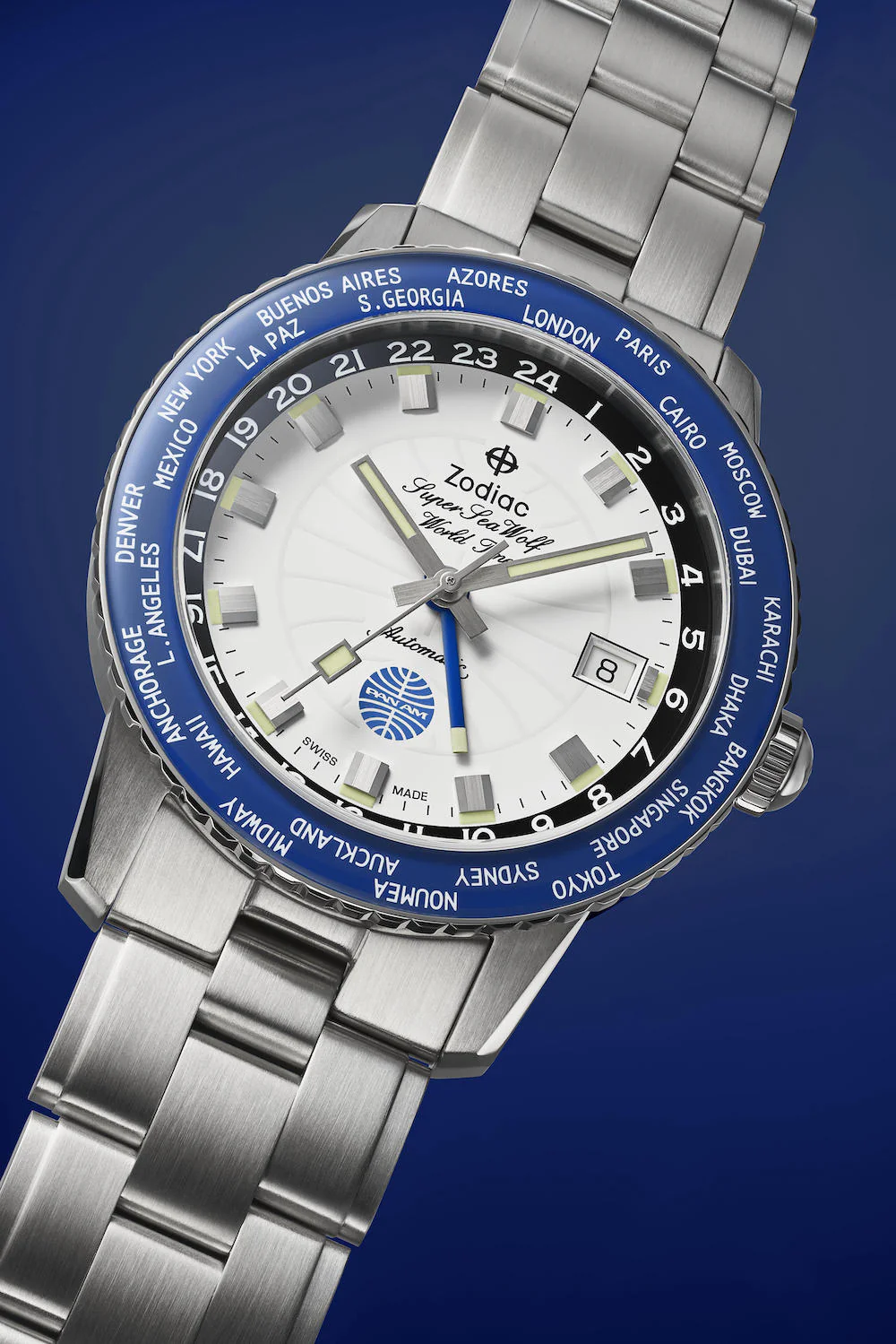 Zodiac Watch Super Sea Wolf World Time GMT Pan Am D - Image 7
